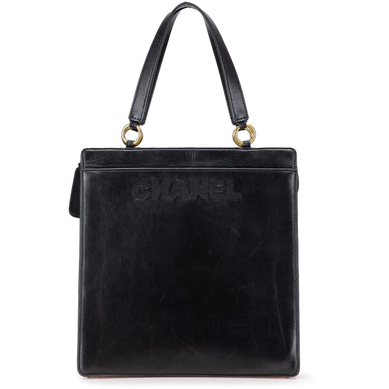 Chanel Shopper Lambskin Embroidered Logo Tote schwarz