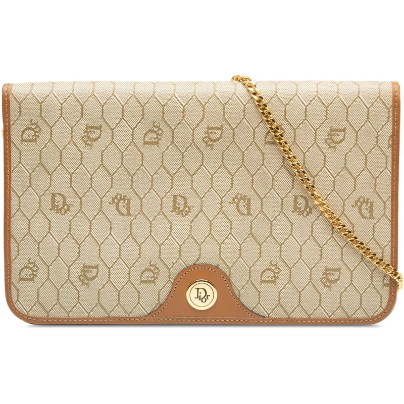 Christian Dior Schultertasche Honeycomb Coated Canvas Chain Shoulder Bag braun