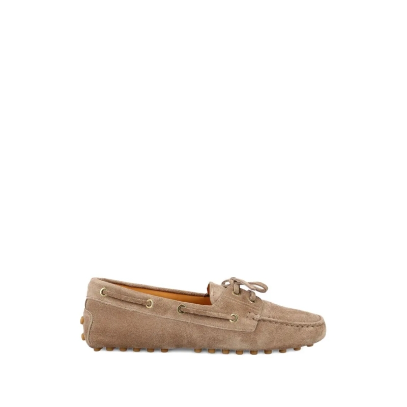 Tod's Ballerines Suede Moccasin-Style Flats With Lace Detail Brown