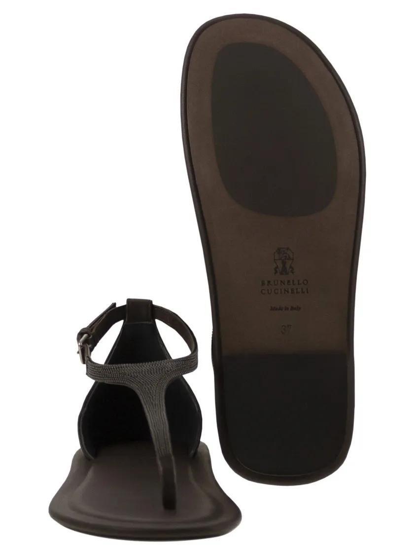 Thumbnail - Brunello Cucinelli Sandalen - Nappa Leather Sandals With Precious Strap - Gr. 37 (EU) - in Schwarz - für Damen