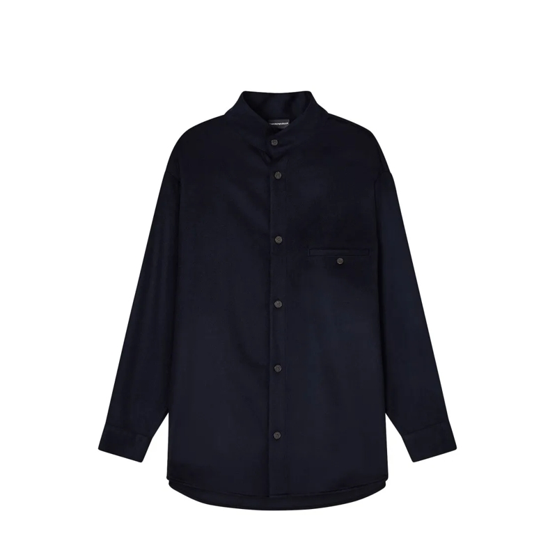 Emporio Armani Overhemd Navy Blue Virgin Wool And Cashmere Overshirt Black