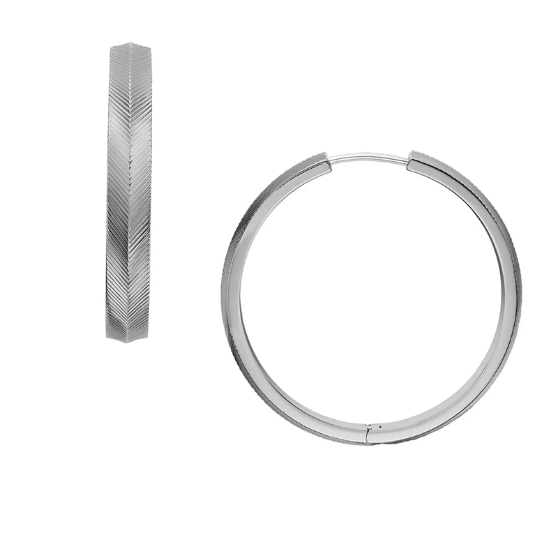 Fossil Creolen Harlow Linear Texture Stainless Steel Hoop Earring Silver