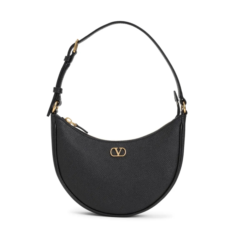 Valentino Garavani Schultertasche Compact Crescent-Shaped Grained Calf Leather Handb Black