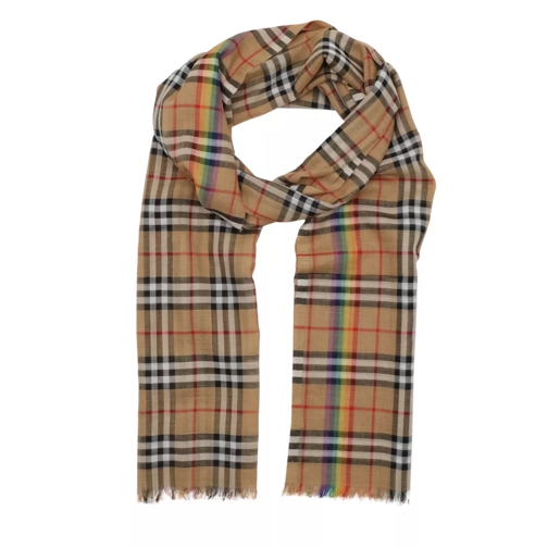 Burberry Rainbow Vintage Check Silk Wool Scarf Beige Écharpe légère