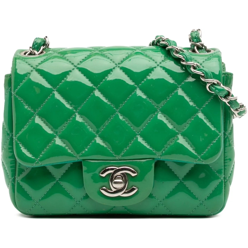 Chanel Sac à bandoulière Mini Square Classic Patent Single Flap grün