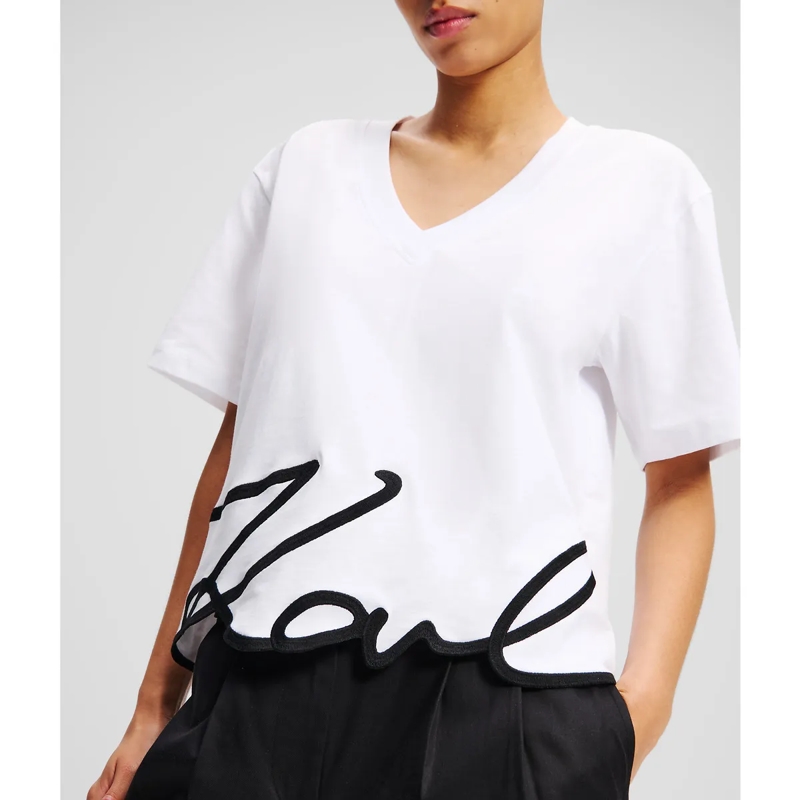 Karl Lagerfeld T-Shirt SIGNATURE T-SHIRT MIT V-AUSSCHNITT weiss (Image 5)