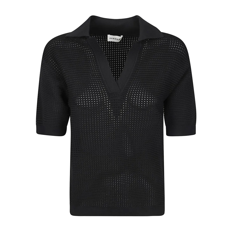 P.A.R.O.S.H. Chemisier Classic Polo Shirt In Lightweight Viscose Blend Black