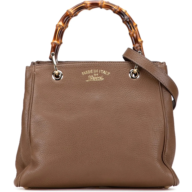 Gucci Schultertasche Small Calfskin Bamboo Shopper Satchel braun