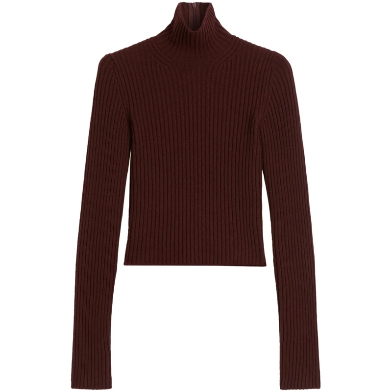 Max Mara Pullover Cable Knit Pullover Sweater With Ribbed Trimmings Brown