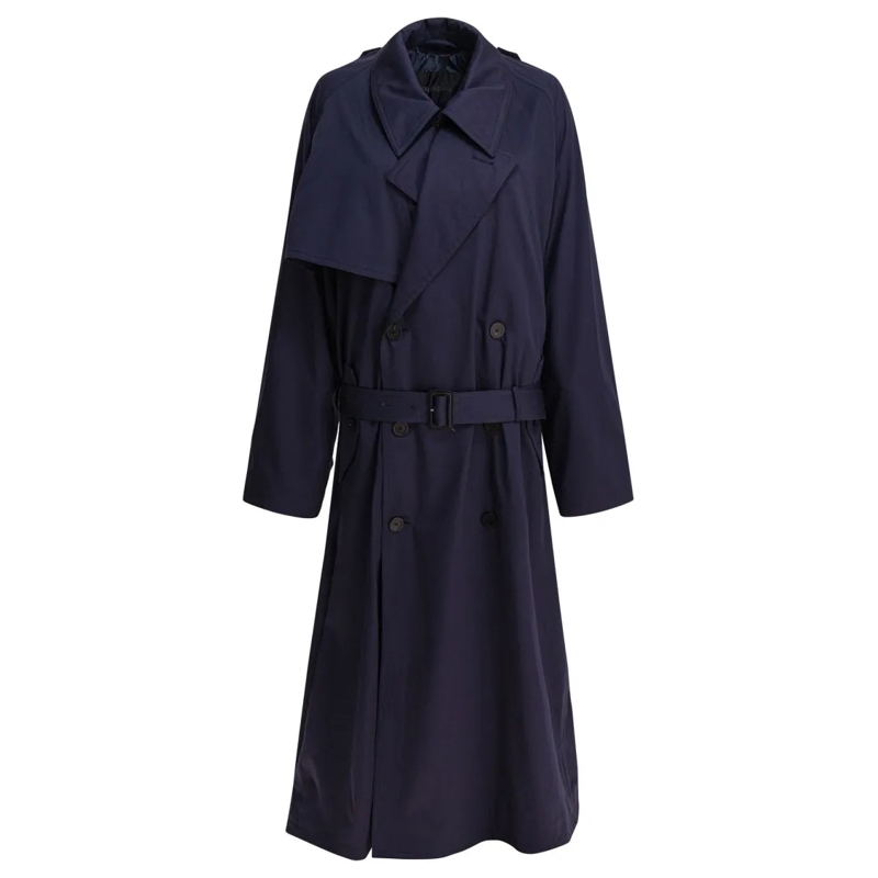 Balenciaga Bontjassen Draped Neck Trench Coat With Double-Breasted Desig Blue