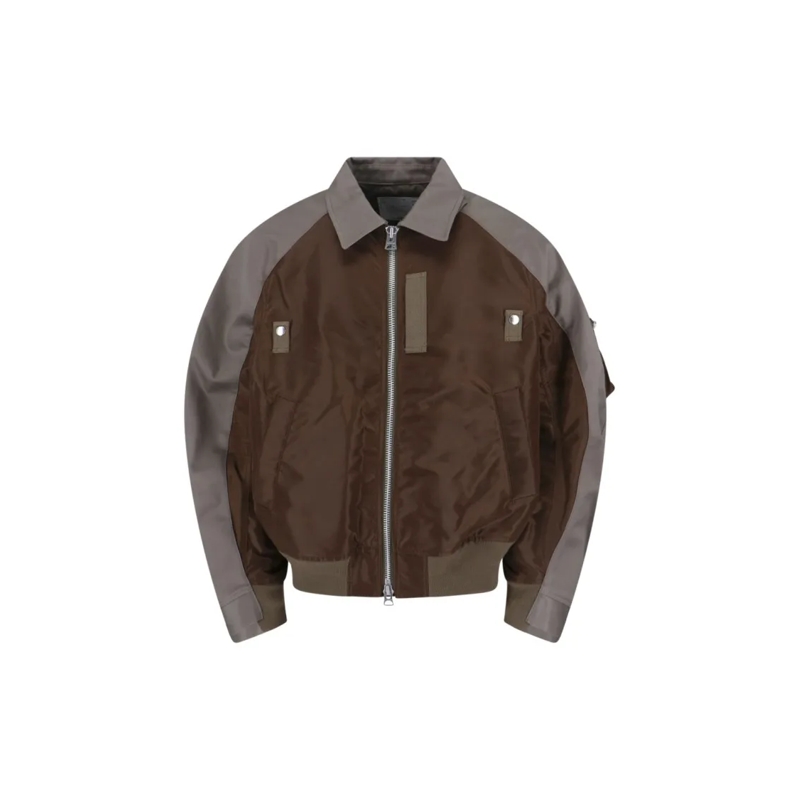 Sacai Blouson aviateur Structured Brown Jacket With Classic Front Closure Brown