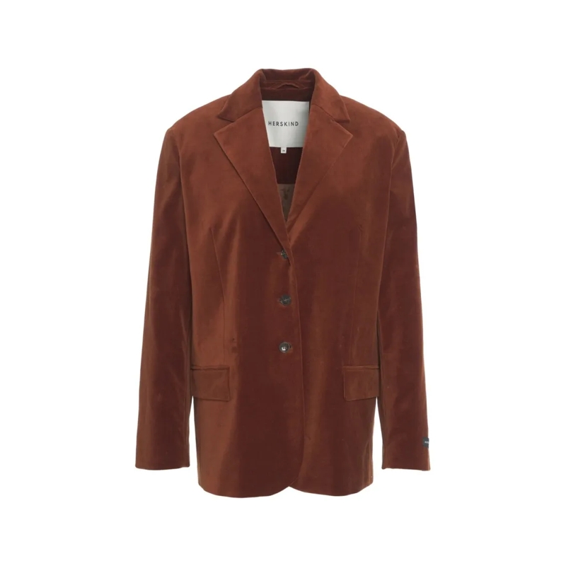 HERSKIND Blazer Oversized Brown Velvet Blazer With Classic Notch L Brown