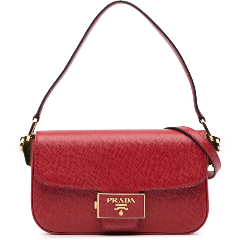 Prada Sac à bandoulière Saffiano Lux Embleme Satchel rot