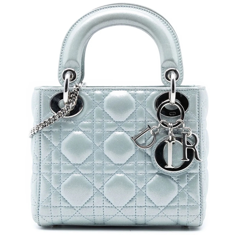 Christian Dior Schultertasche Mini Iridescent Lambskin Cannage Lady Dior blau