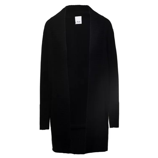 Allude Black Open Cardigan With Ribbed Trim In Wool And C Black 