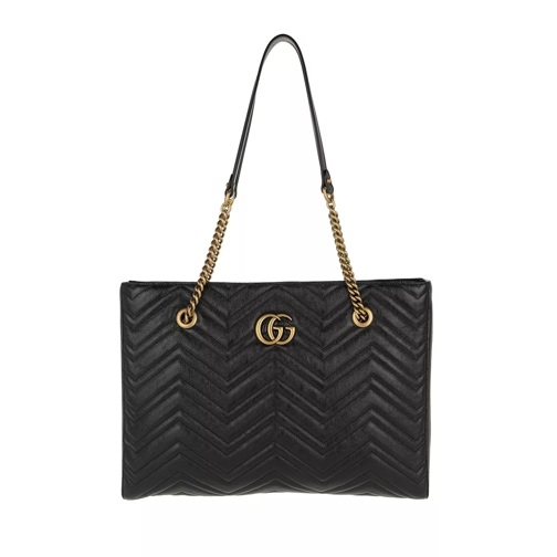 Gucci GG Marmont Matelassé Medium Tote Leather Black Rymlig shoppingväska