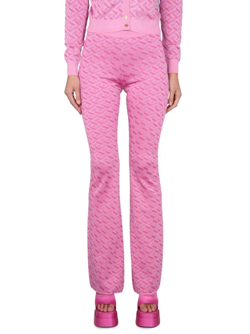 Thumbnail - Versace - Jacquard Pants With Greek Print - Größe 40 - pink