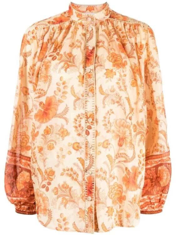 Zimmermann - Junie Floral-Print Blouse - Größe 2 - orange