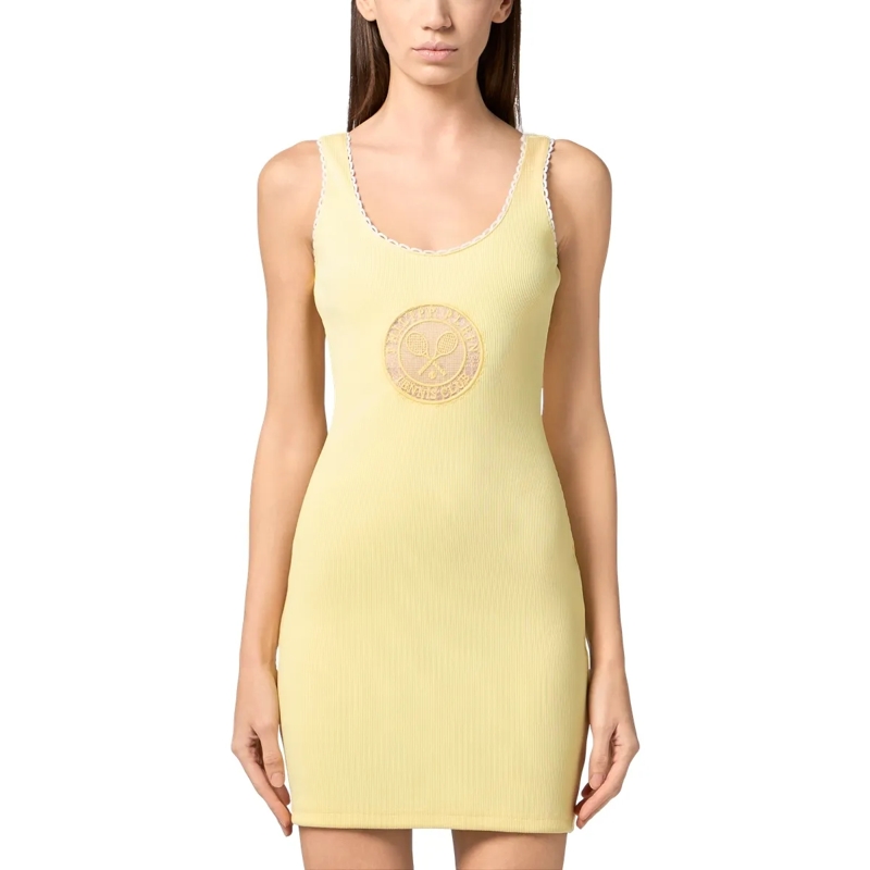 Philipp Plein Minikleid Ribbed Tank Mini Dress Tennis Club gelb(Image 3)