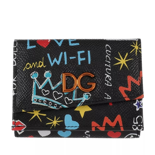 Dolce&Gabbana St. Graffiti French Flap Wallet Leather Black Klaffplånbok