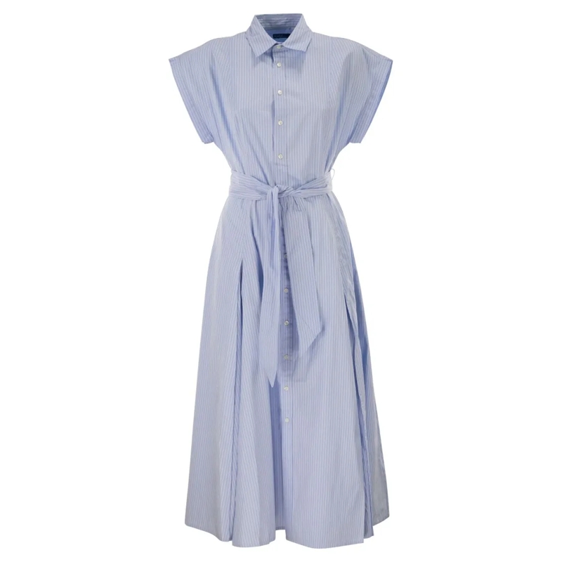 Polo Ralph Lauren Midi-jurk Striped Cotton Shirt Dress With Belt Blue