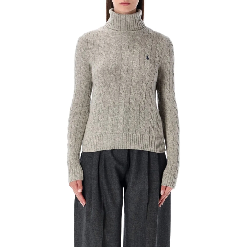 Polo Ralph Lauren Rollkragenpullover Polo Wool And Cashmere Cable-Knit Turtleneck Grey