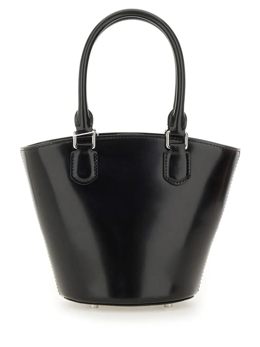 Self-portrait Shoppers & Totes Structured Black Leather Tote With Detachable Char in zwart