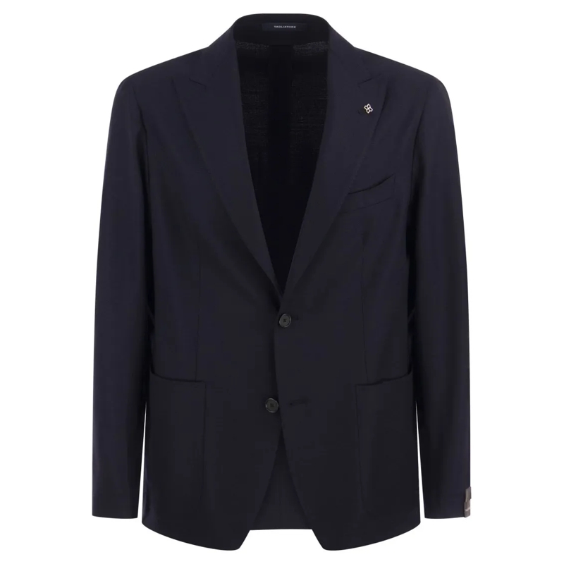 Tagliatore Blazer Tailored Black Wool Jacket With Revered Collar Blue