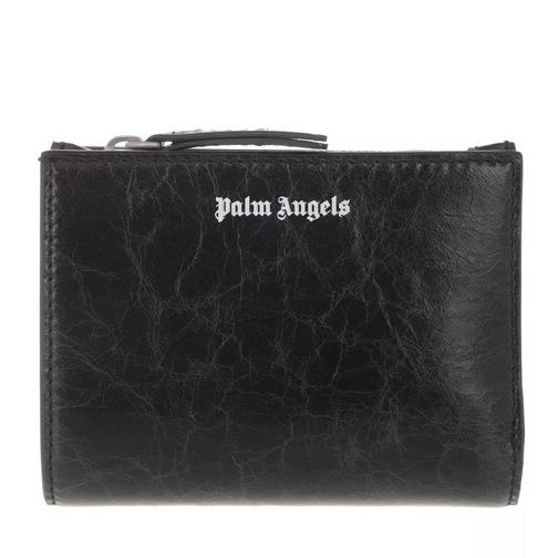 Palm Angels Crinkle Leather Zip Wallet Black White Black White Portafoglio a due tasche