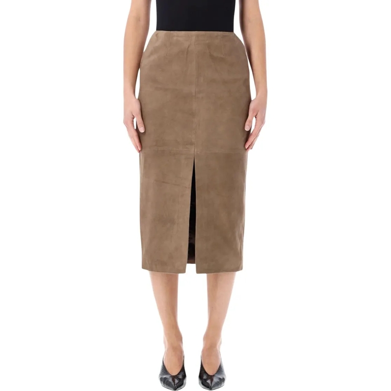 Rotate Midirok Suede Midi Pencil Skirt Brown