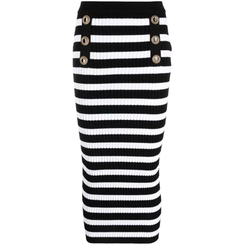 Balmain White/Black Striped Knit Midi Skirt Black 