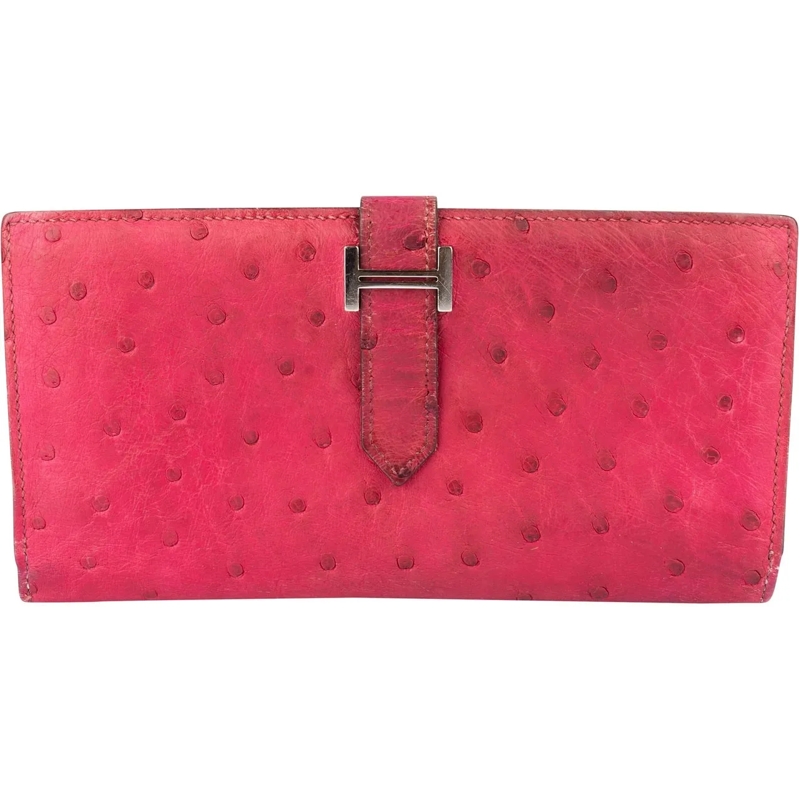 Hermès Geldbörse Hermes Pink Ostrich Bearn Soufflet Bifold Wallet rose
