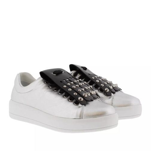 Prada Fringe Leather Sneakers Silver/Black lage-top sneaker