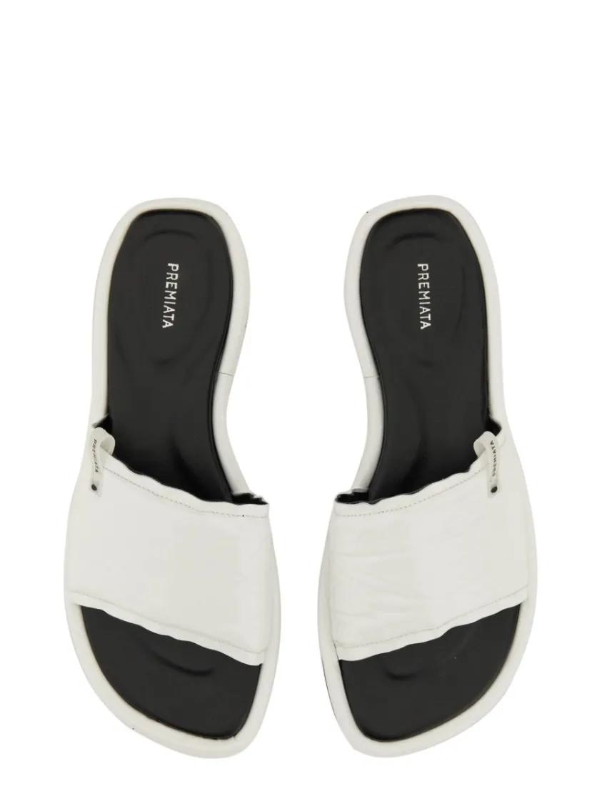 サンダル・ミュール Premiata White Slide Sandal With Lamb Leather Upper Premiata White Slide Sandal With Lamb Leather Upper White