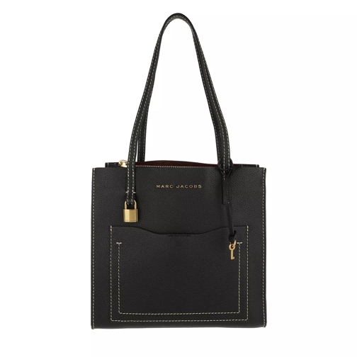 Marc Jacobs Medium Grind T Pocket Tote Bag Leather Black/Dark Cherry Rymlig shoppingväska