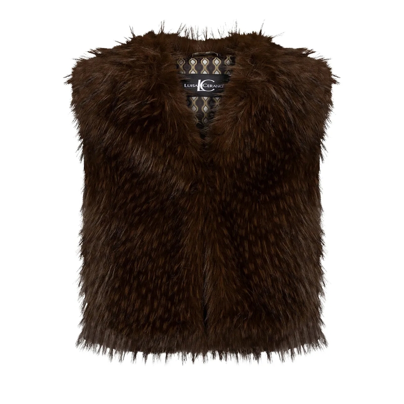 Luisa Cerano Vest Boho-Weste in Fell-Optik marone