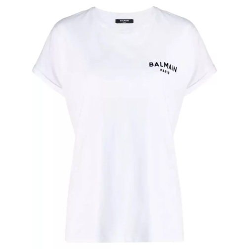 Balmain Blanc Flocked Logo Cotton T-Shirt White 