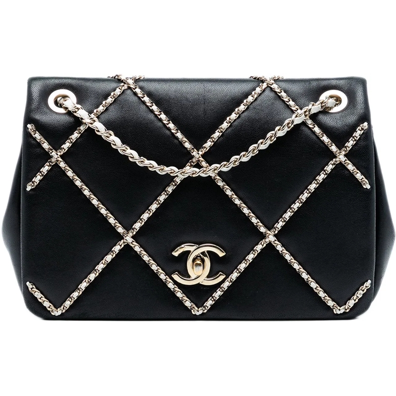 Chanel Schultertasche Small Lambskin Entwined Chain Flap schwarz