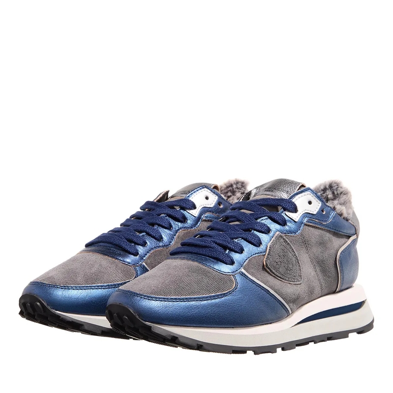 Philippe Model Low-Top-Sneaker Tropez Haute Low Woman Metal Mixage Fur_Bleu Gris