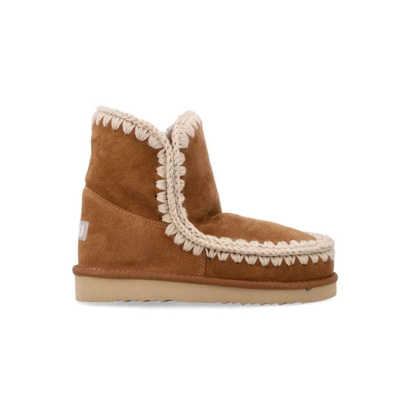 Mou Stiefel Eskimo 18 Sheepskin Boots With Crochet Stitching Brown