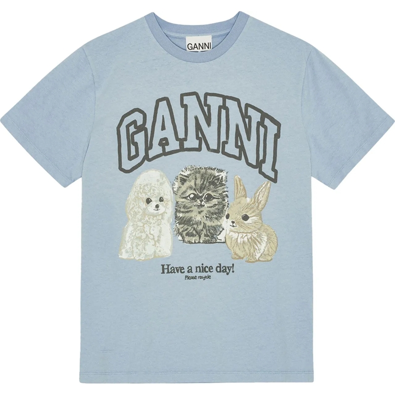 GANNI T-shirt t-shirt blauw logo blau