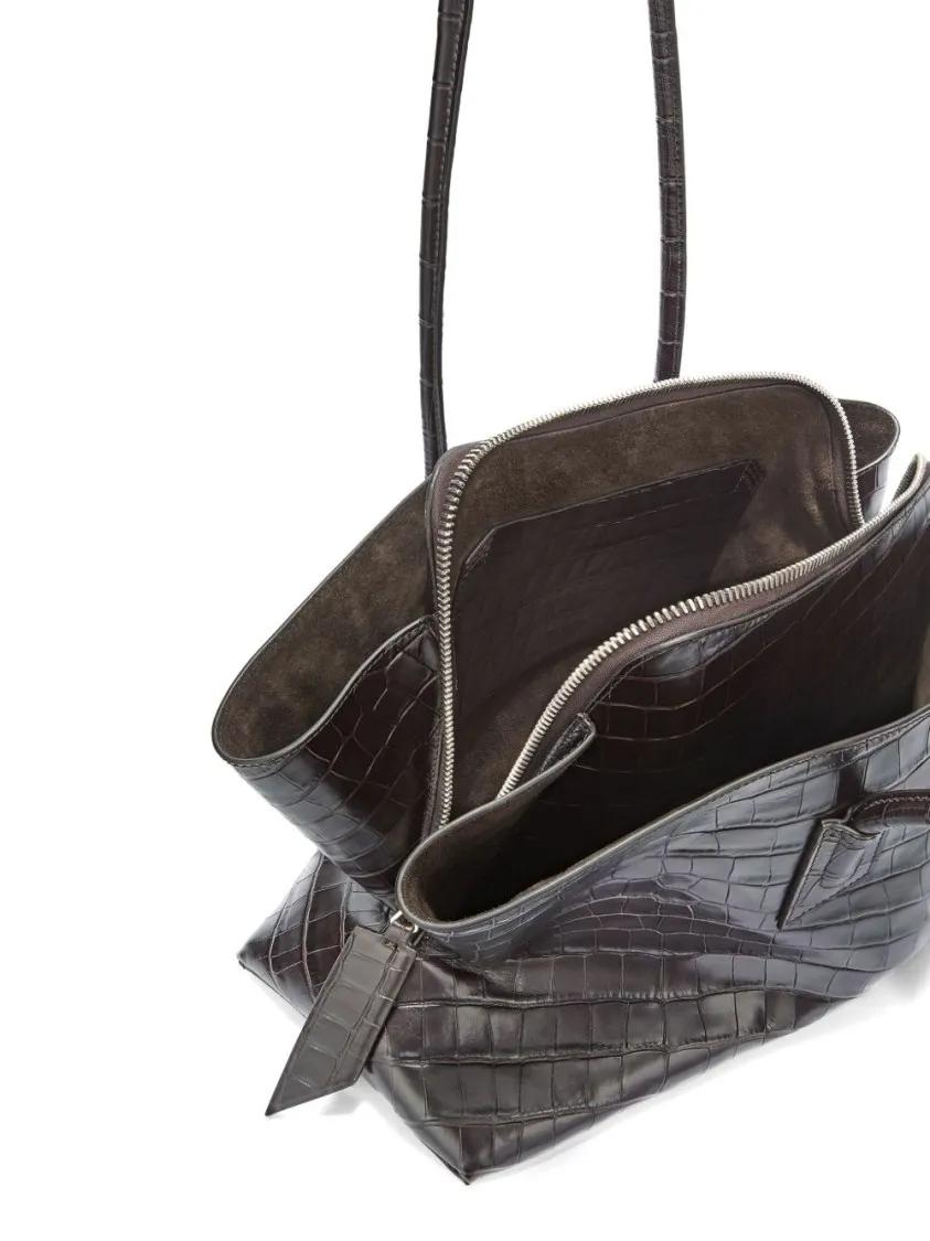 The Attico Shoppers & Totes Structured Crocodile-Effect Brown Bag With Elongat in bruin