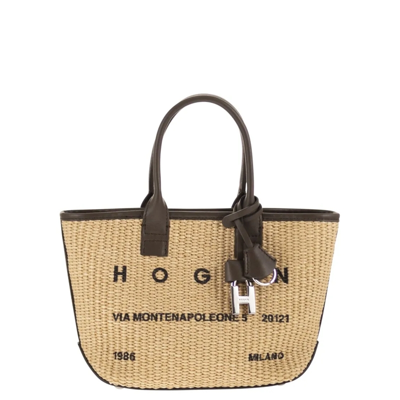 Hogan Schultertasche Mini Shopping Bag With Address Logo Brown
