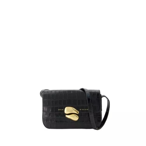 Chylak Classic Flap Bag - Leather - Glossy Black Croco Black Crossbody Bag