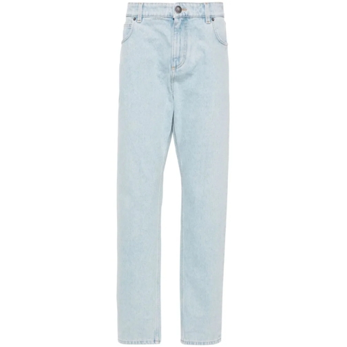 Balmain Blue Mid-Rise Straight Denim Pants Blue Jeans