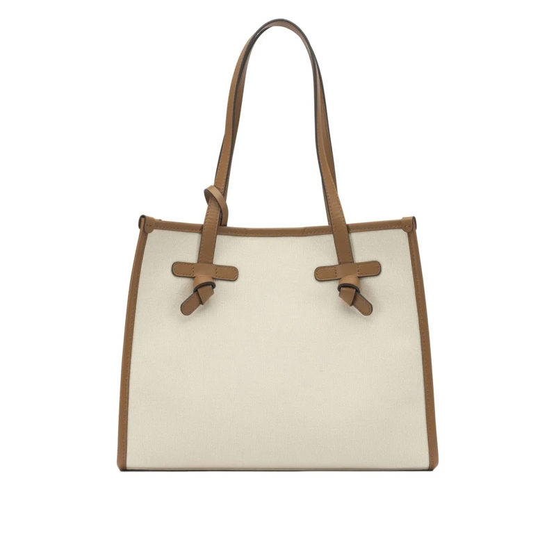 Gianni Chiarini Sac à bandoulière Spacious Beige Canvas And Leather Shoulder Bag Neutrals