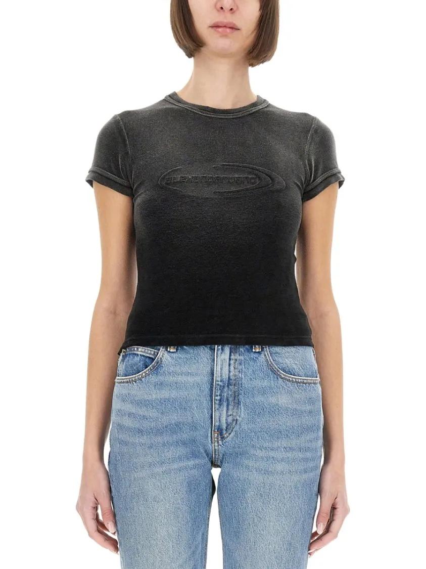 Thumbnail - T by Alexander Wang - Slim Fit Black T-Shirt - Größe L - schwarz