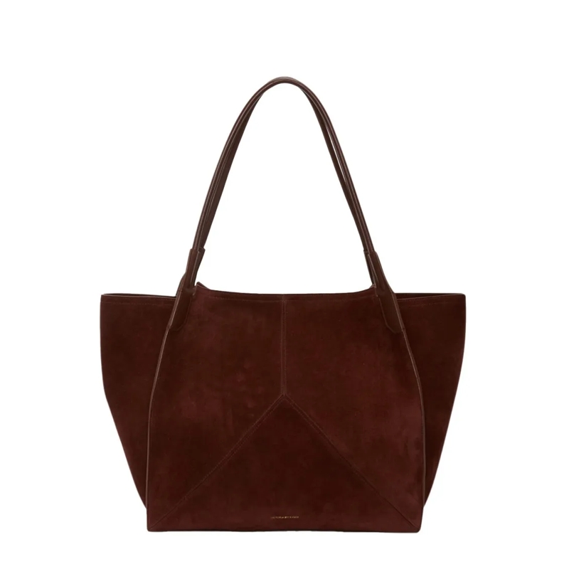 Victoria Beckham Tote Structured Dark Brown Suede Tote Bag Black
