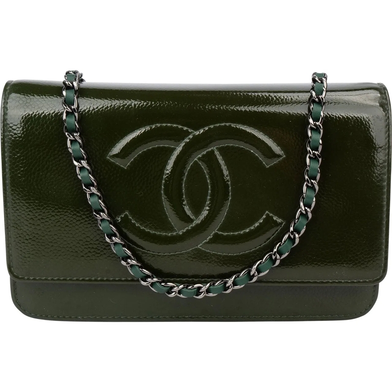 Chanel Fourre-tout Chanel Patent Caviar Leather CC Wallet On Chain Cr grün