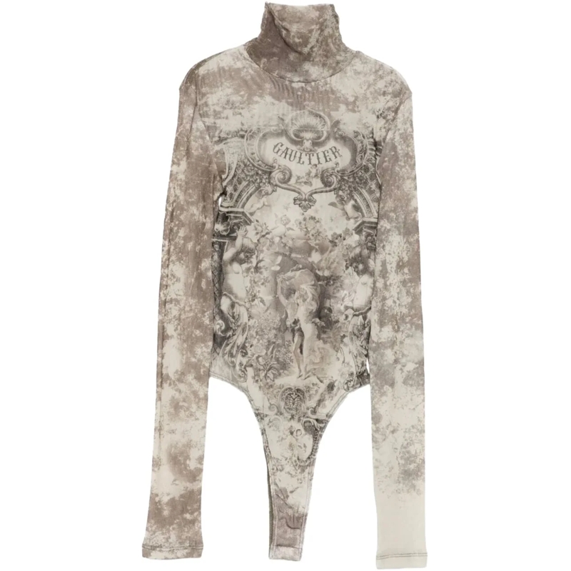 Jean Paul Gaultier T-Shirt Mesh Body With Open Back Printed "medaillon" Light beige